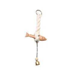 Nautical Wood Fish Sculpture Wall Hanging with Bell Chime (L)