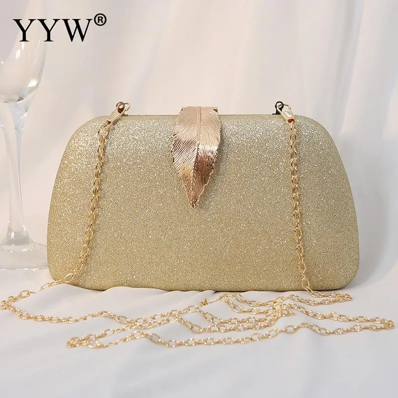 Elegant Matte Leaf Pattern Clutch Evening Handbag Women Hand Held Messenger Wallet Bag Metal Chain Crossbody Shoulder Prom Purse