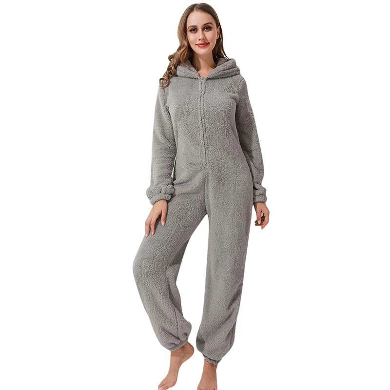 Pyjama chaud d'hiver pour femme, combinaison polaire, vêtements de nuit,  grande taille, ensemble à capuche, pour adulte - AliExpress