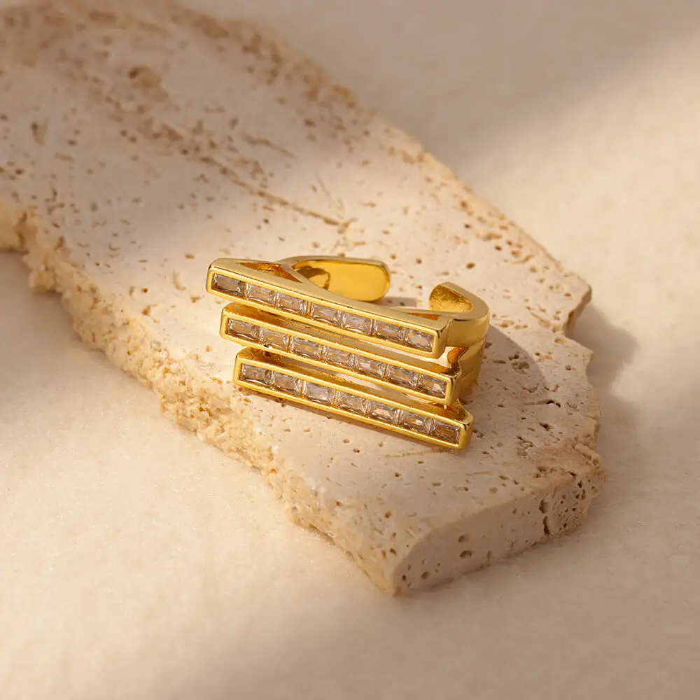 Zircon Multi-layer Geometric Stainless Steel Rings For Women