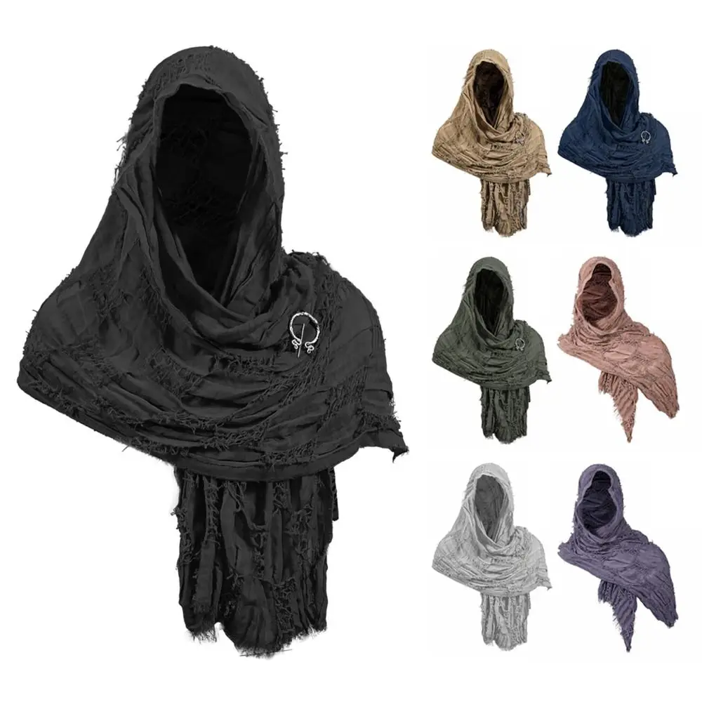 Medieval Style Cloak Cape Scarf with Viking Brooch