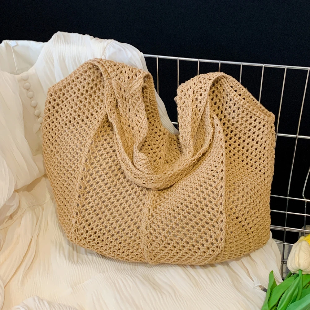 Crochet Knitted Tote Bag for Women Summer Beach
