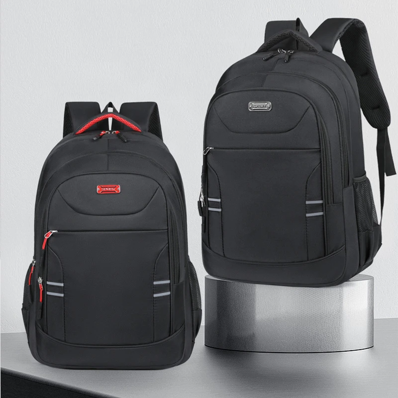 Fashionable black backpack with multiple compartments - spacious interior - ideal for school, work or travel necessities, backpa