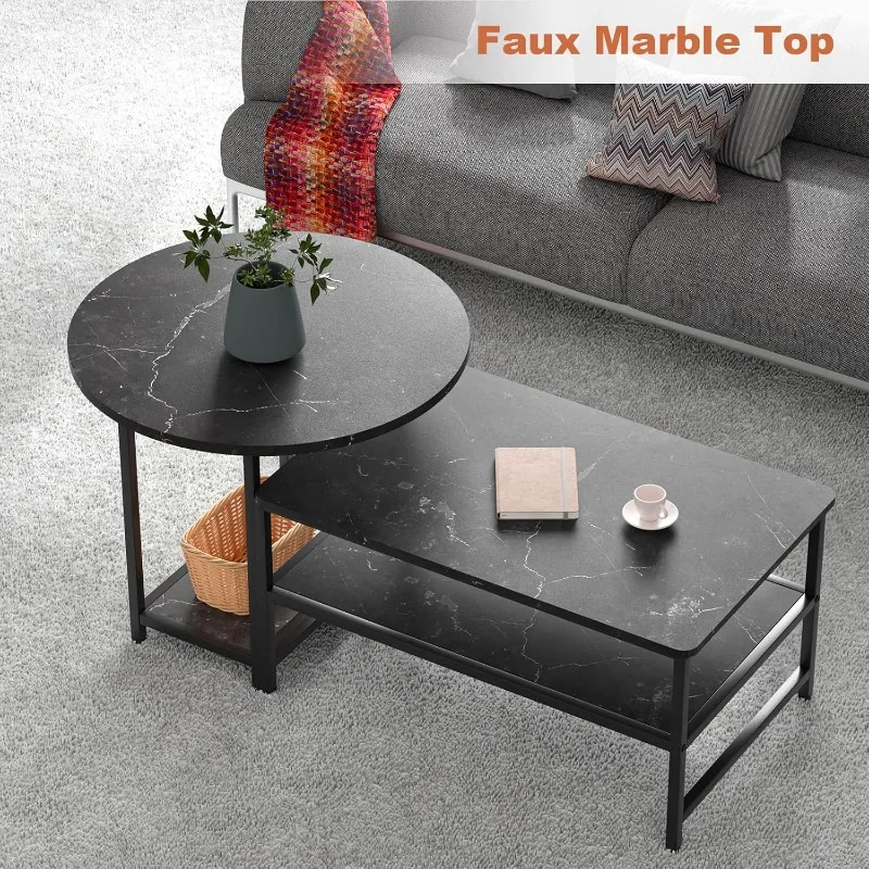 Coffee Table, Black Modern Coffee Tables for Living Room 2 in 1Detachable Small Center Table Set with Storage 6