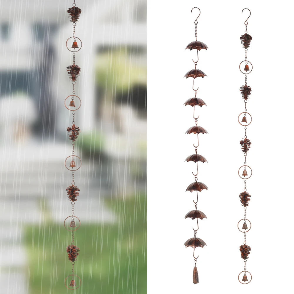 Metal Rain Chain Vintage Gutter Chain with Hooks Pinecone/Umbrella Decorative Rain Gutter Chains Roof Downspout Tool