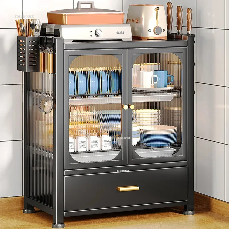 Multi-functional Kitchen Cabinets Home Small Dish Storage Cabinet Nordic Minimalist Multi-layer Kitchen Cabinet with Drain Rack 3