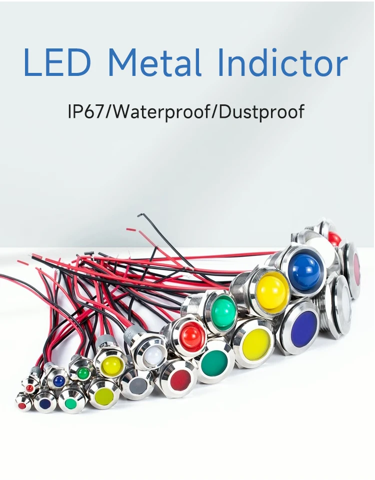 Description Picture 2 of item5pcs 6/8/10/12mm LED Metal Indicator light waterproof Signal lamp 3v 6V 12V 24V 220v with wire red yellow blue green white