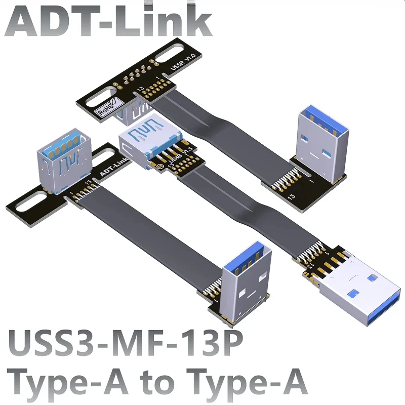 ADT-Link USB 3.0 Extension Cable - Type A Male To Female Flat Ribbon 5cm FPC