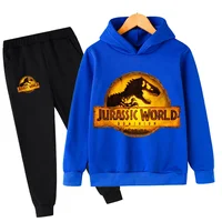 Children Dinosaur Hoodies Pants Set Boys Girls Kids Jurassic World  Fashion Pullovers Clothes Dominion Sweatshirts Hooded Suit