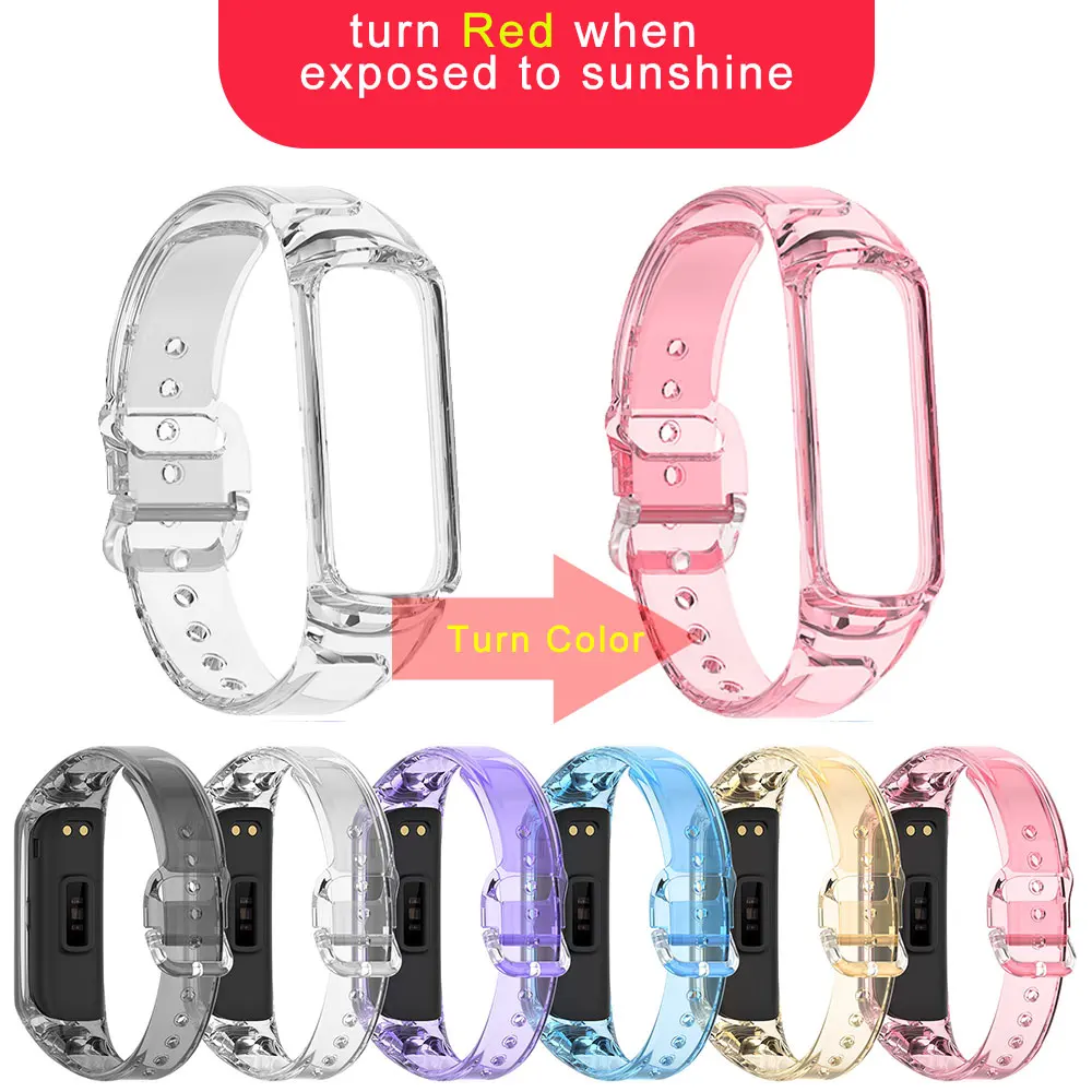 삼성 Fit 2 R220 용 투명 선샤인 턴 컬러 실리콘 스트랩 Galaxy Fit2 R220 용 스마트 팔찌 밴드 교체 스트랩