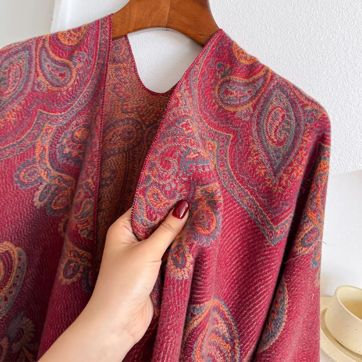 Winter Women Warm Slit Large Shawl Double Sided Paisley Print Thickening Blanket Luxury Scarf Female Pashmina Keep Warm Cloak