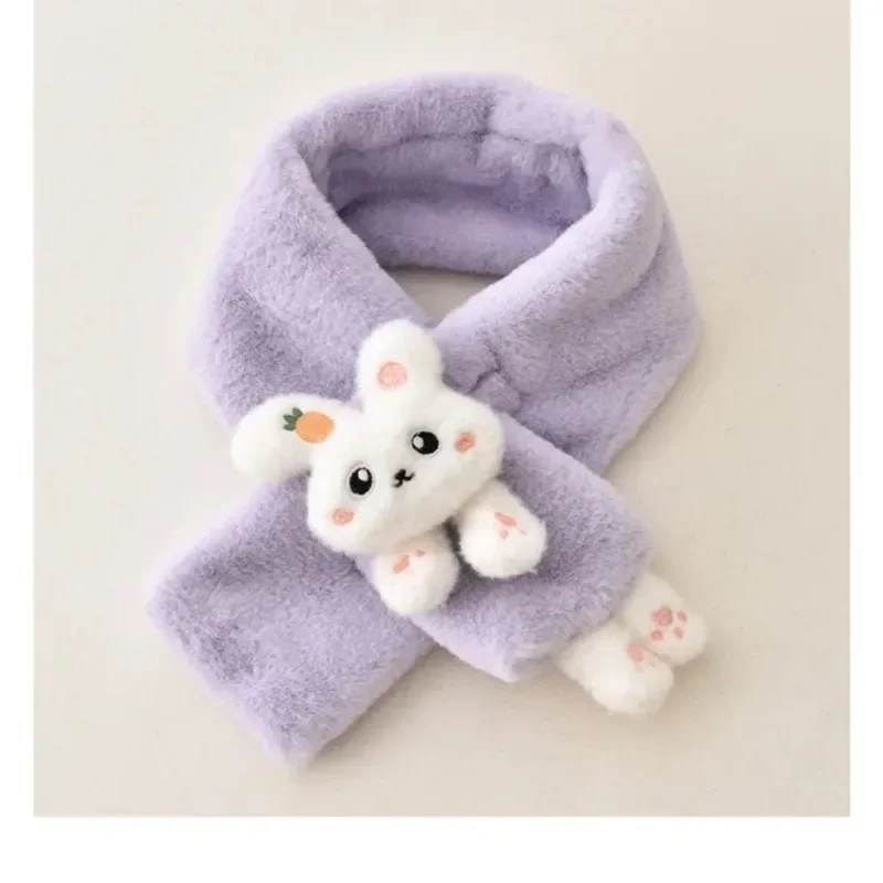 Baby Scarf 1pcs Boys Girls Winter Scarfs Thick Plush Cros Children's Bib Cute Cartoon Rabbit Faux Fur Neck Protection Warm Shawl