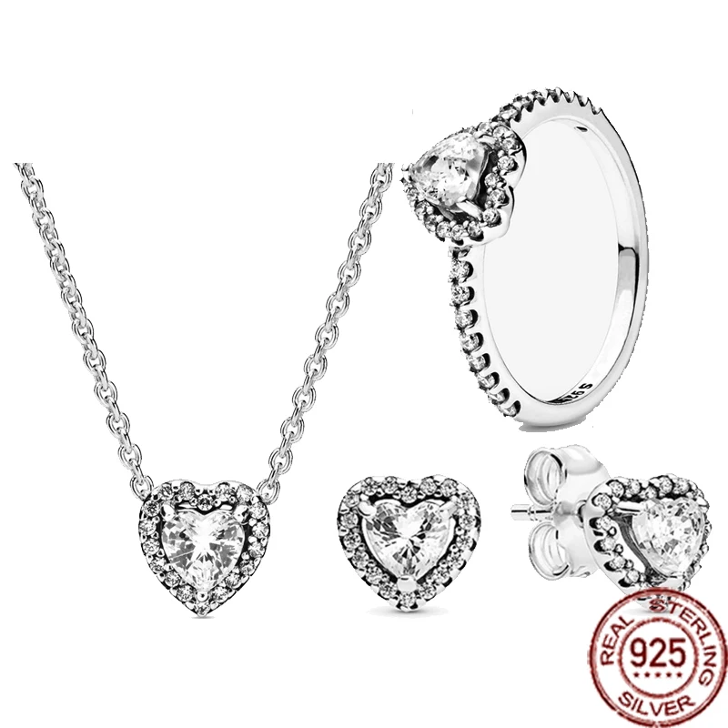 

Beautiful Women's Jewelry 925 Sterling Silver Heart Shaped Zircon Series Set Exquisite Necklace Earrings Ring Jewelry Gifts
