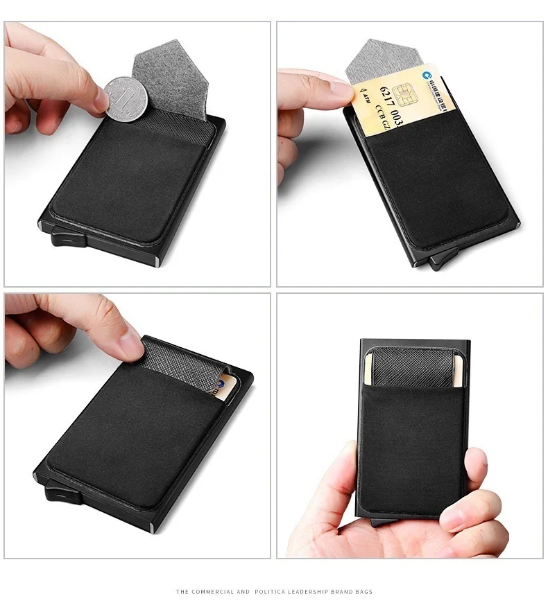 Cartera Delgada Para Hombre Con Blindaje RFID - Aluminio Y Piel Sintética, Capacidad 9 Tarjetas, Cierre Magnético