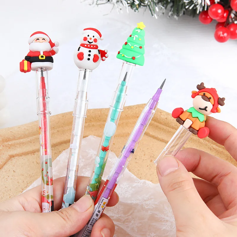 30Pcs/Lot Kawaii Christmas Pencil Pen School Student Building Block Pencil Removable Multifunctional Free Sharpening Cute Pencil