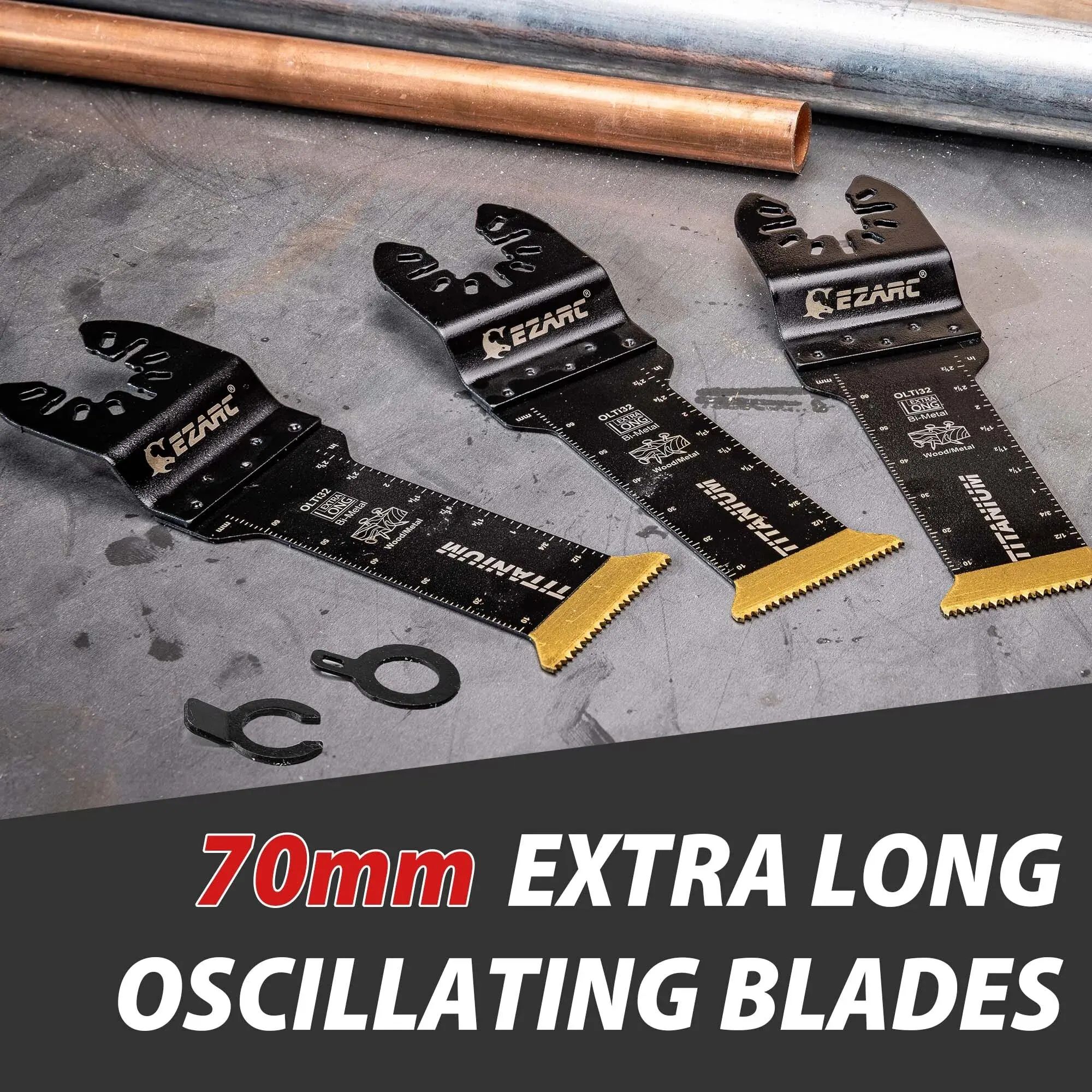 EZARC 3-Piece Titanium Oscillating Saw Blades - Extended Width For Cutting Metal, Wood & Nails