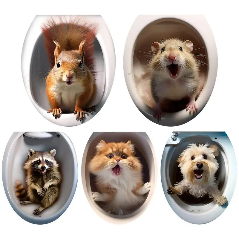 3D Cute Cat Dog Raccoon Toilet Sticker Bagno Toilet Cover Sticker Adesivi Murali Animali Accessori Wc Per La Decorazione Del Bagno Di Casa