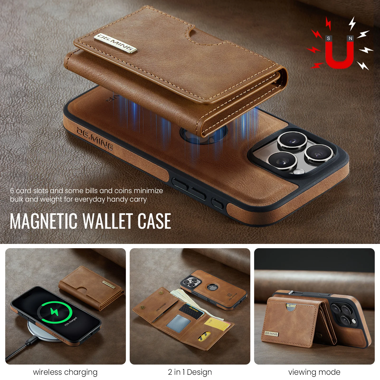 Premium Detachable Magnetic Leather Wallet Phone Case with Card Holder