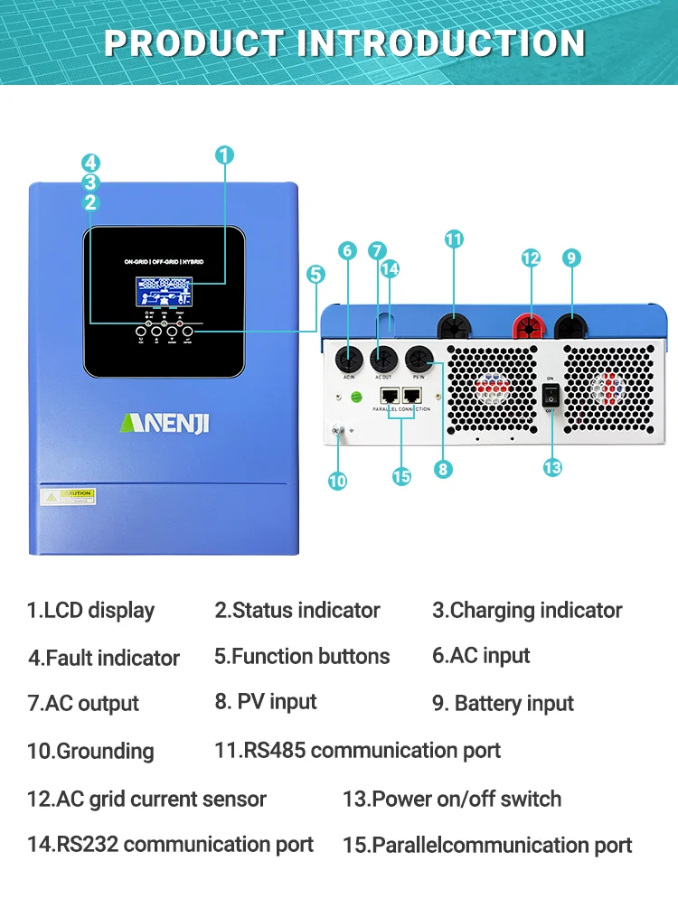 6.2KW 48V Hybrid Solar Inverter Parallel Photovoltaic On Grid MPPT Inverter Pure