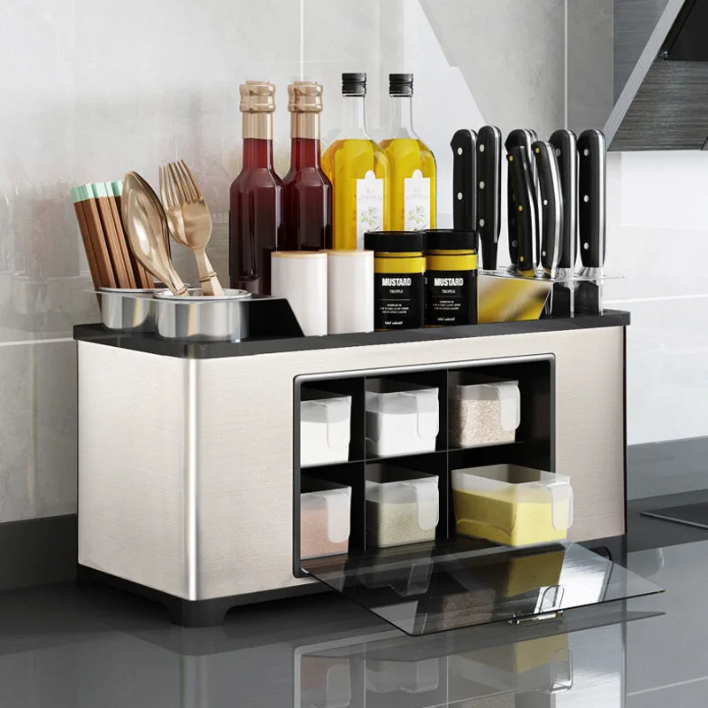 

Creative Simple Stainless Steel Kitchen Shelving Seasoning Bottles Knives Tableware Chopsticks Storage Rack Drainage Rack