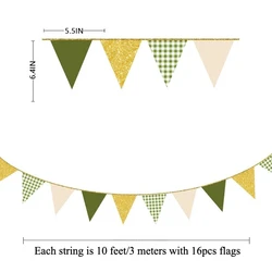 Sage Green Gold Plaid Pennant Banner - Festive Paper Triangle Bunting (Olive Green Plaid)