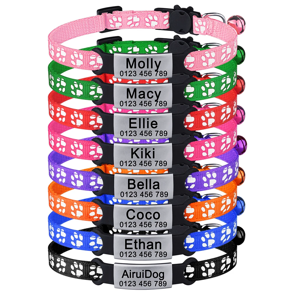Personalized Customize  Cat Collar Name Fast Breakaway Nylon Id  Bell Pet Products Small Adjustable Unisex Kitten Supplies 6