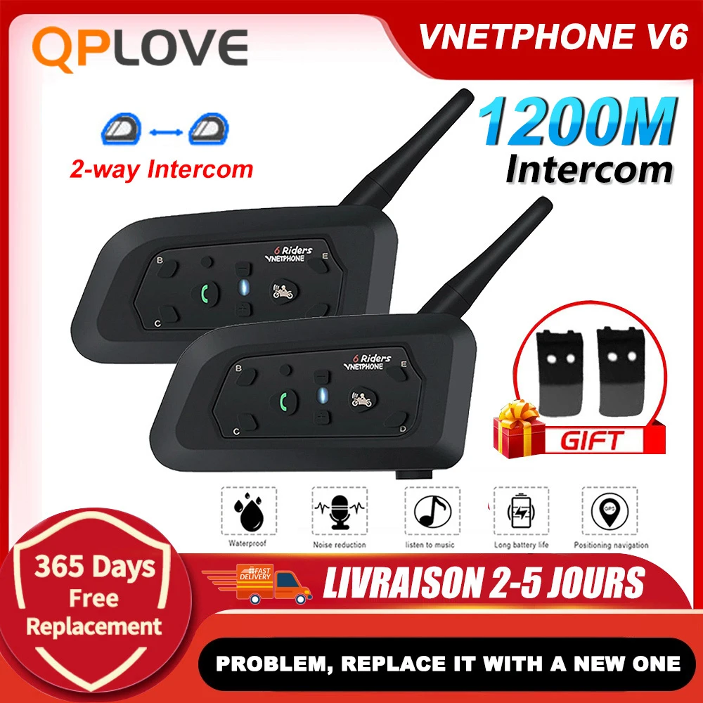 Vnetphone V6 Motorcycle Bluetooth Helmet Headset Intercom 6 Riders BT Wireless Waterproof Interphone 1200M Rider| | -