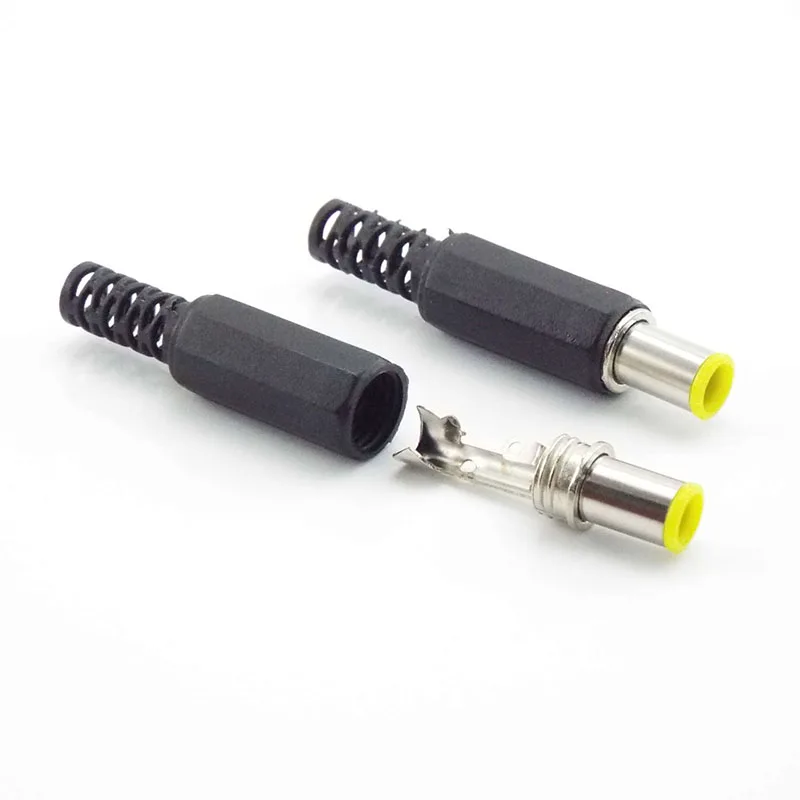6.5mm x 4.4mm DC 남성 전원 커넥터 플러그 잭 어댑터 (1.3mm 핀 커넥터 포함) 노란색 헤드 6.5 4.4 남성 용접 오디오 DIY a1