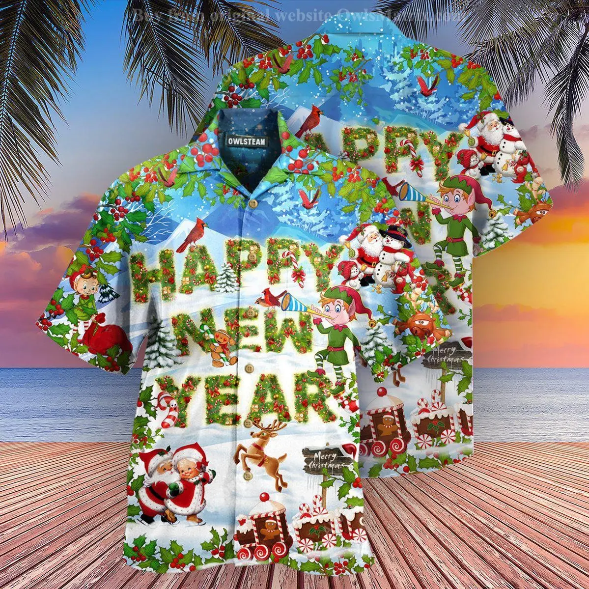 New Casual Men's Shirts Santa Claus Surfing Cool Christmas Day Hawaiian Short Sleeve Oversize Cuban Collar Shirts Summer Beach