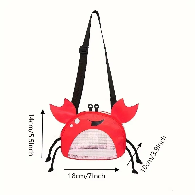 Cute Lightweight Polyester Crab Shaped Beach Bag, Mesh Pocket Zip Closure Colorful Crossbody Bag, Multiple Colors for Youngsters