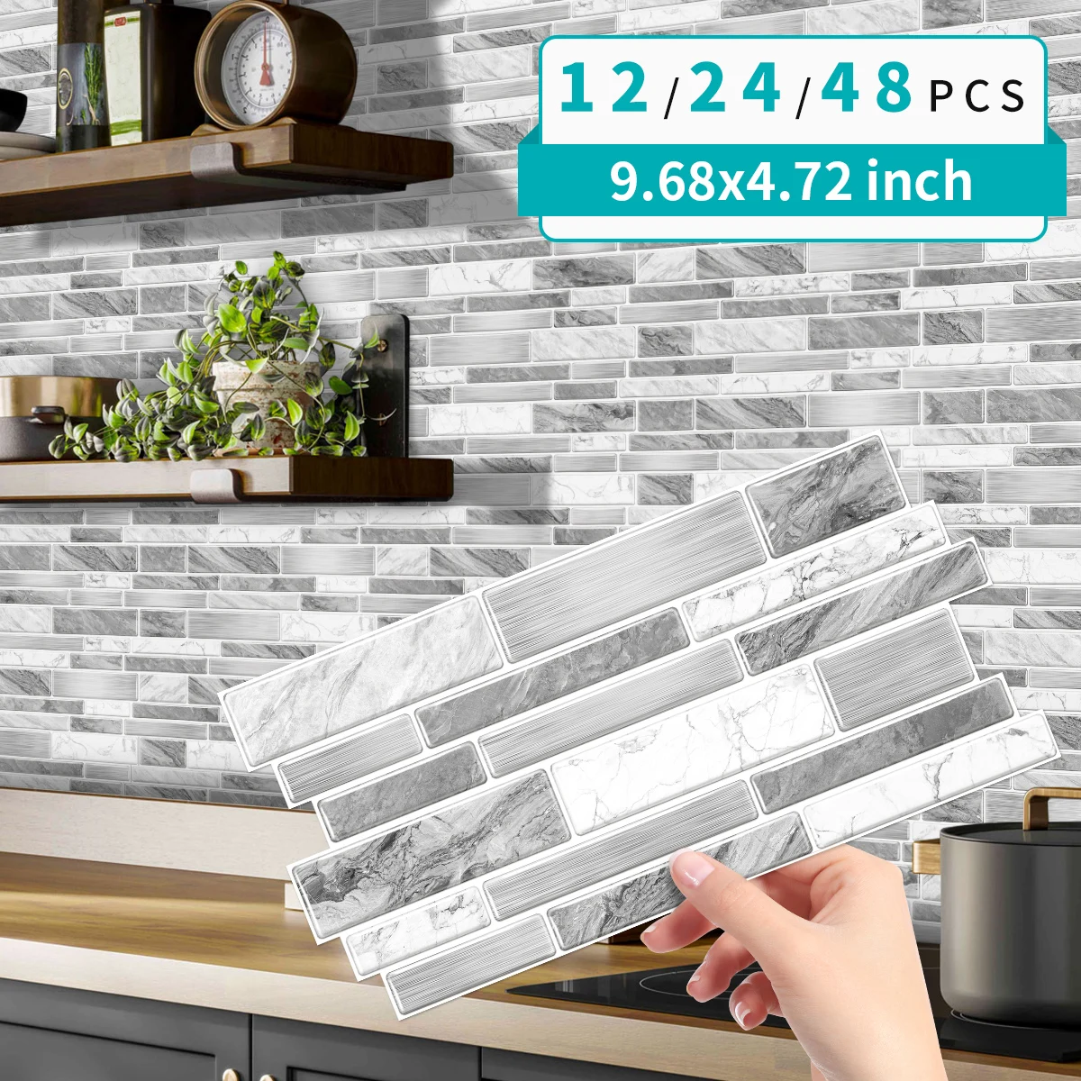 12/24/48pcs Marble Splicing Wall Stickers