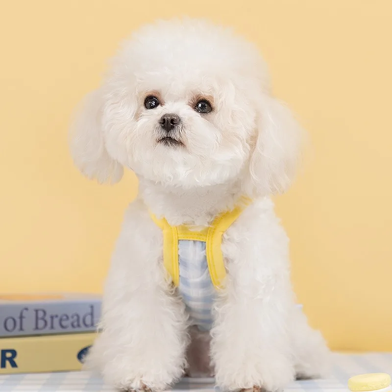 Spring Puppy Clothes Macaroon Plaid Cartoon Pet Halter Dress Breathable Mesh Dress Teddy Pretty Clothes Pet Supplies