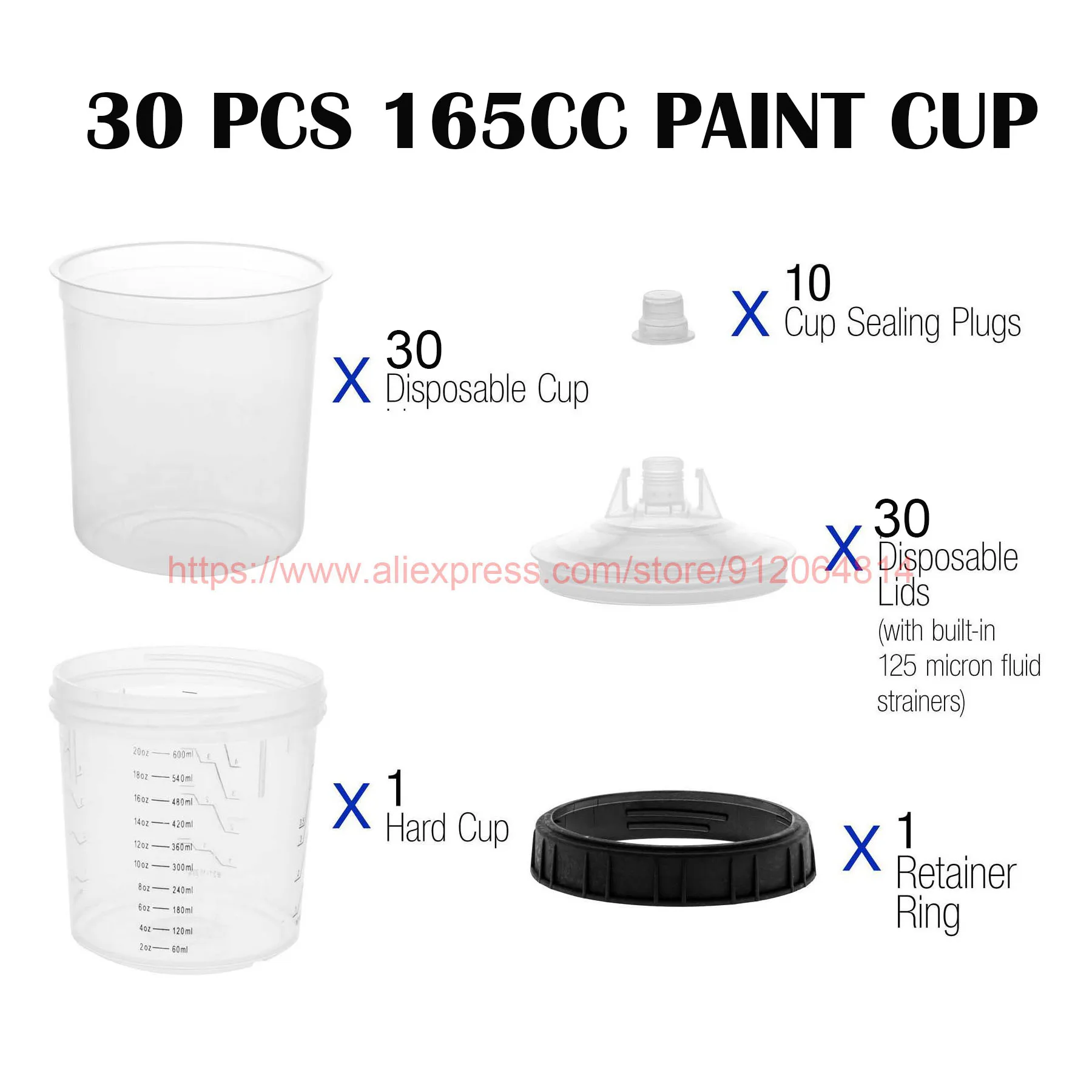 10/20/30/50 PCS Paint Adapter Spray Gun Paint Mixing Cup No-Clean Spray Gun Tank Paint Tank 165/400/600ml Disposable Paint Cup 4