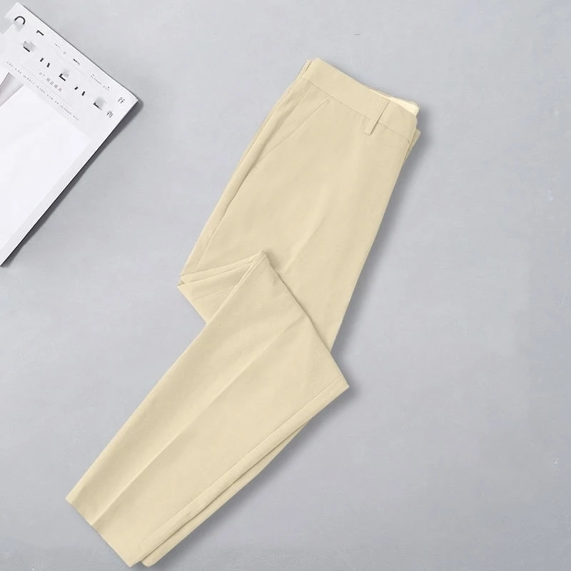 Men's 2024 Summer New Solid Color Trousers Business Casual Spliced Pockets Button Zipper High Waisted Slim Straight Suit Pants