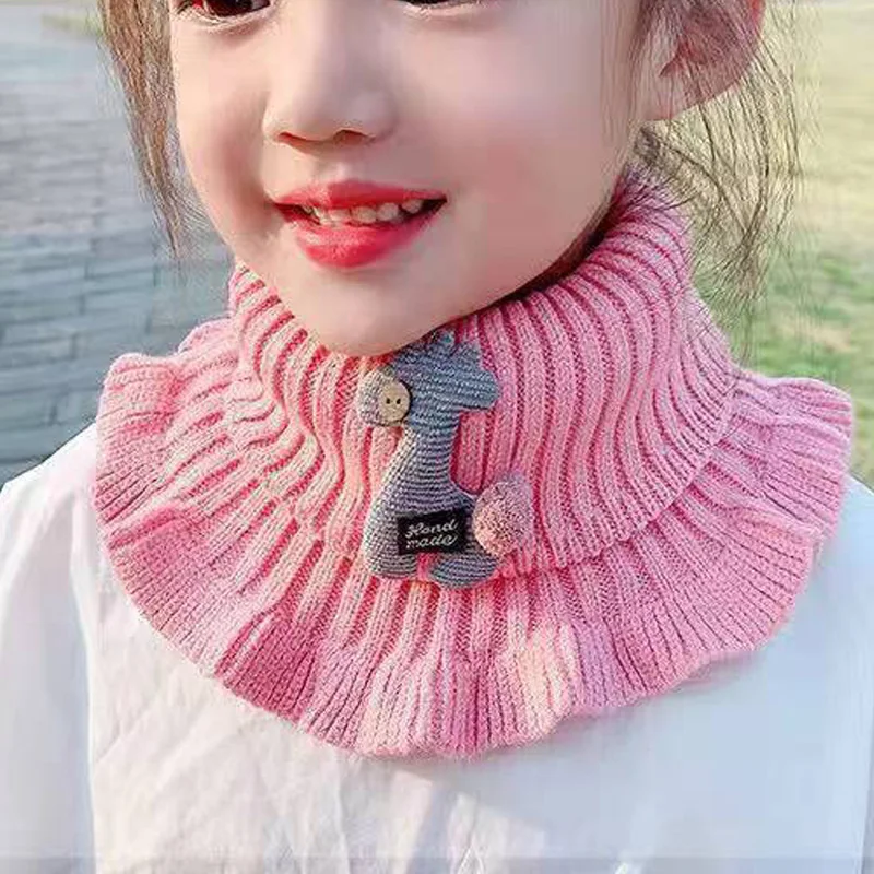 New Baby Knitted Scarf Cartoon Wool Giraffe Ruffle Neck Warmer Girls Kids Accessories Collar Circle Outdoor Winter Warm Scarves