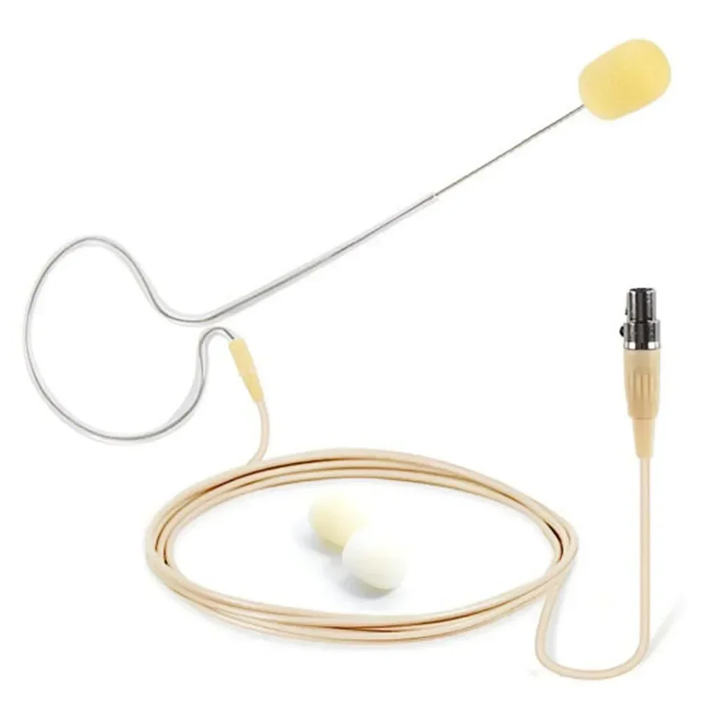 Beige Single Earhook Headset Mic Headworn Microphone Hand-3.5mm Mini 4 Pin XLR Connector With Microphone Covers