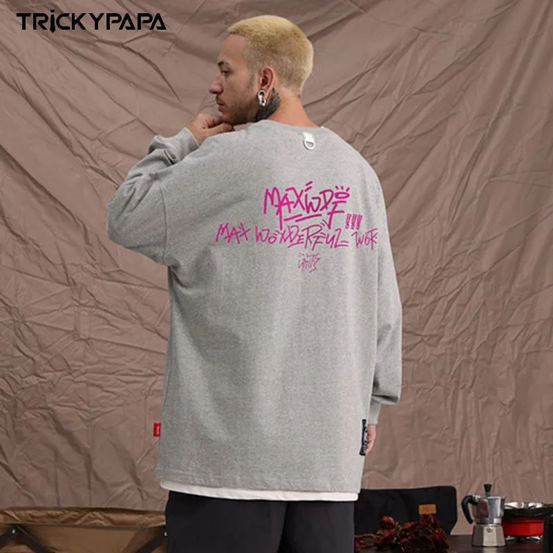 

Autumn Men's Sweatshirts Hip Hop Hot Sales Oversize Long Sleeved Round Neck Urban High Street Japan Style Breathable Loose M-2XL