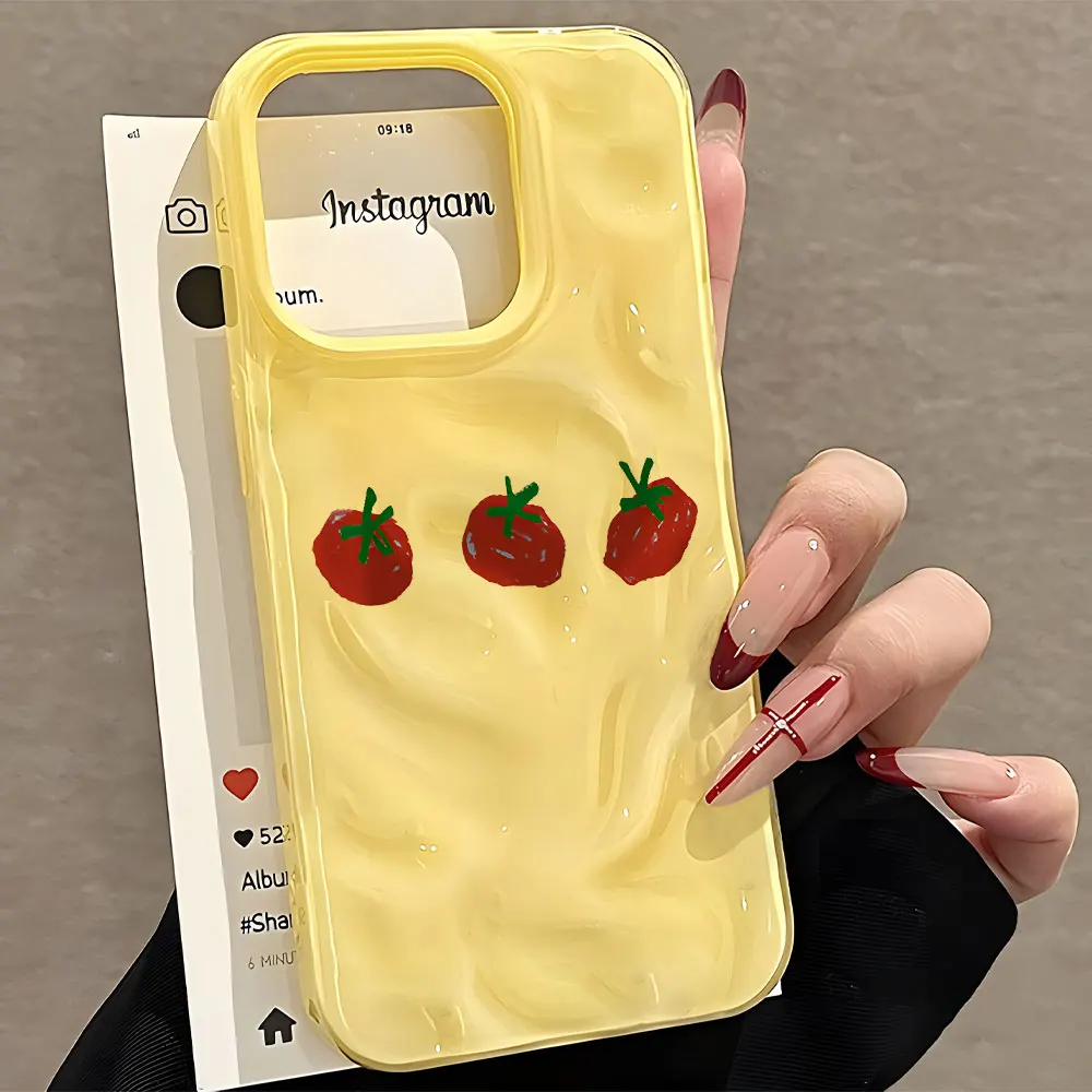 Charming Red Tomato Pattern Wave Texture Shockproof Soft Phone Case