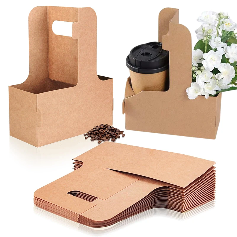 25 Pieces Hand Flower Box Kraft Paper Cup Holder Flower Arrangement Gift Box Coffee Takeaway