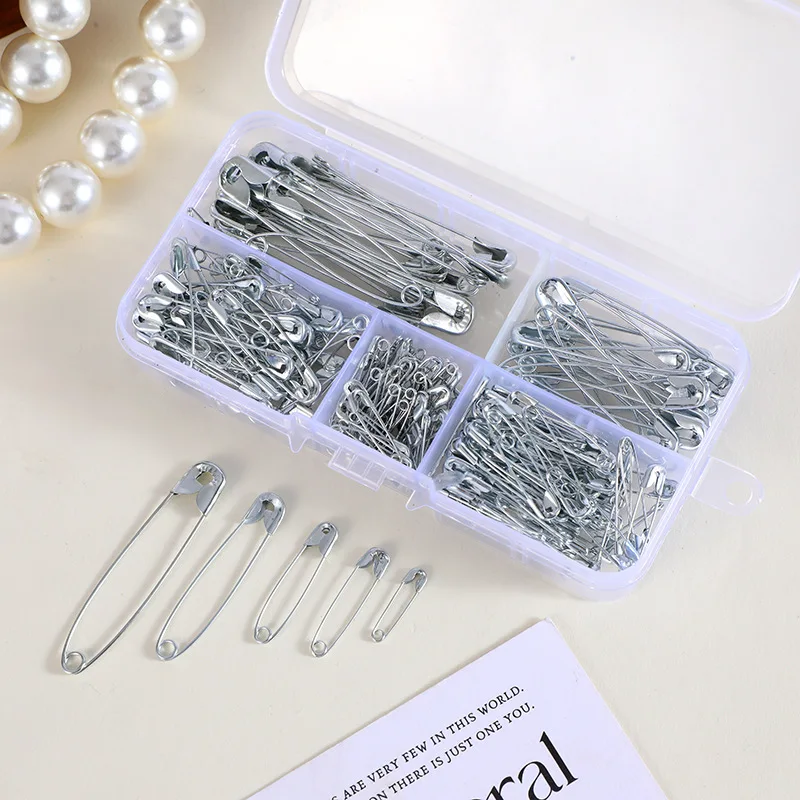 260개/박스 안전핀 19/27/32/45/55mm 내구성 있는 핀 브로치 의류 포지셔닝 DIY 공예 바느질 도구 액세서리
