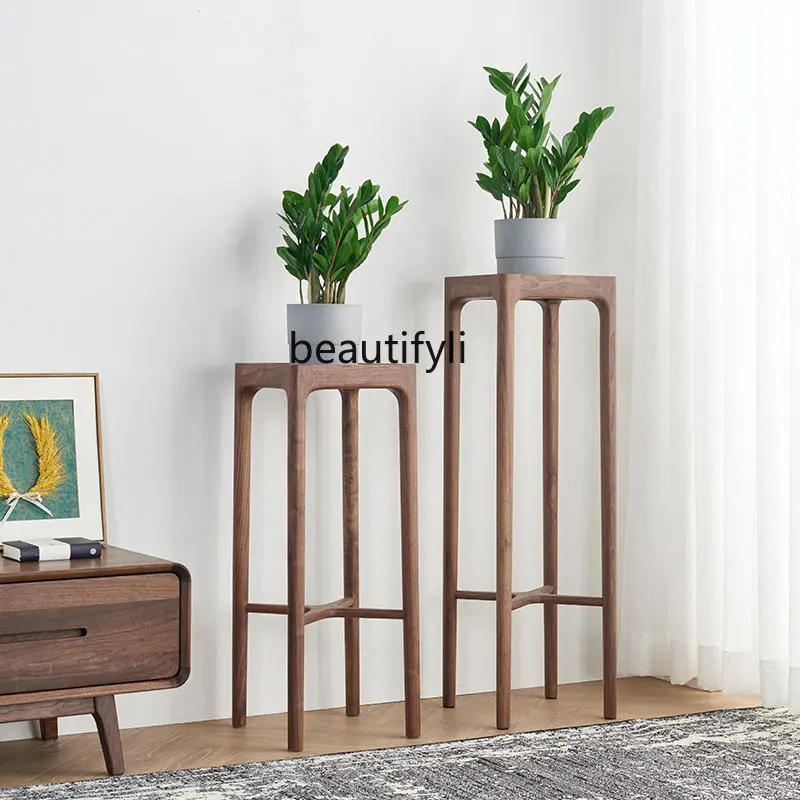 

Solid Wood Flower Stand Solid Wood Jardiniere Black Walnut Simple Balcony Rack