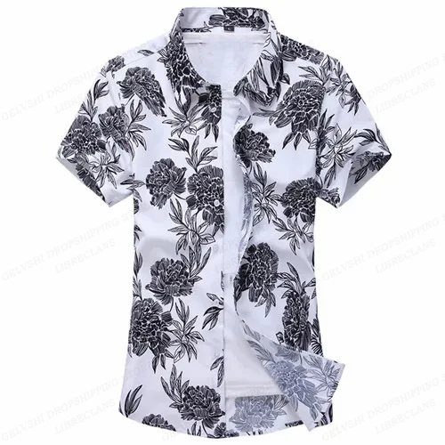 Summer Floral Hawaiian Shirts Men Fashion Short Sleeve Shirt Flower Blouse Turn Over Collar Casual Lapel Camisas Men's Clothing 4