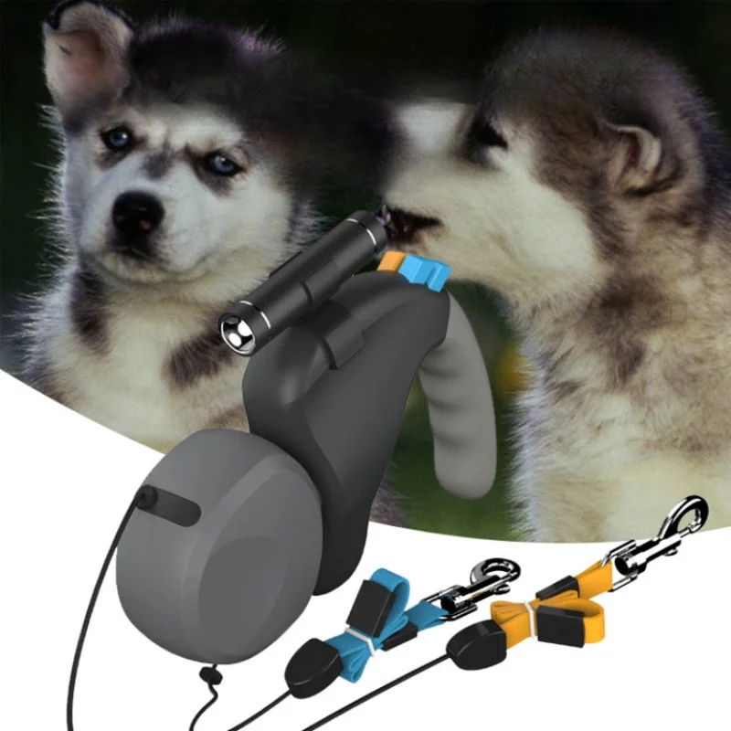 New Adjustable Dual Dog Rope Leash with Light Rotation Pet Rope Pet Traction Rope Belt Double Retractable For 2 Dogs Walking