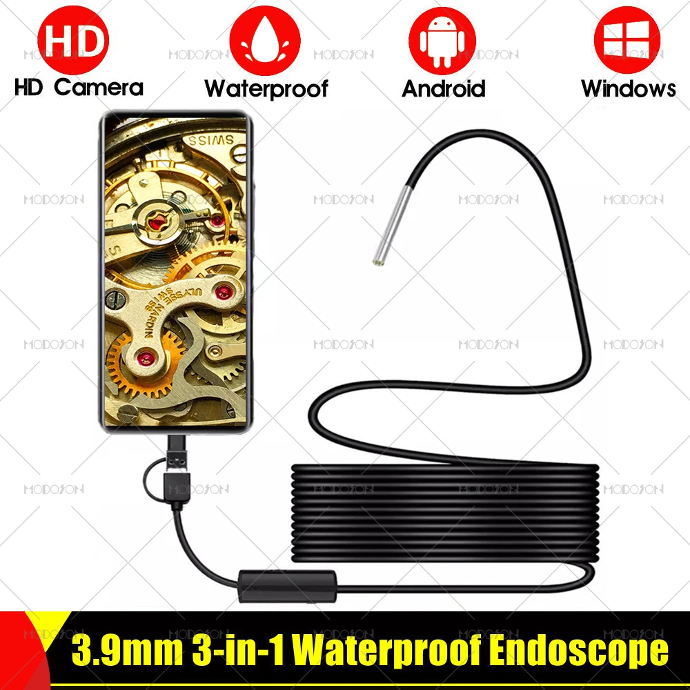 3.9mm HD Endoscope Camera Mirco USB Type-C OTG Video Car Inspection Borescope Snake Flexible Cable Endoscopy For Android Windows
