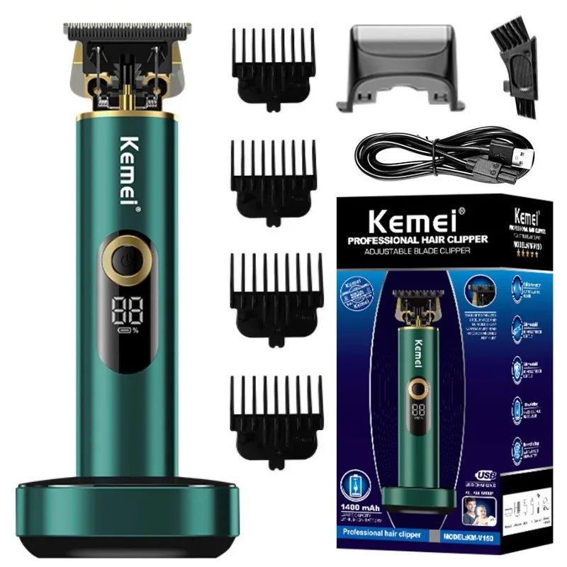 

Kemei KM-V150 Professional T9 Hair Trimmer Men T-Blade 0mm Zero Gapped Clipper Finish Hair Cutting Machine with Charging Base