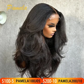 Parrucca Glueless Pronta da Indossare con Doppia Texture Kinky Straight e Body Wave, Chiusura in Pizzo Trasparente 5x5, Capelli Umani Pre-Pizzicati