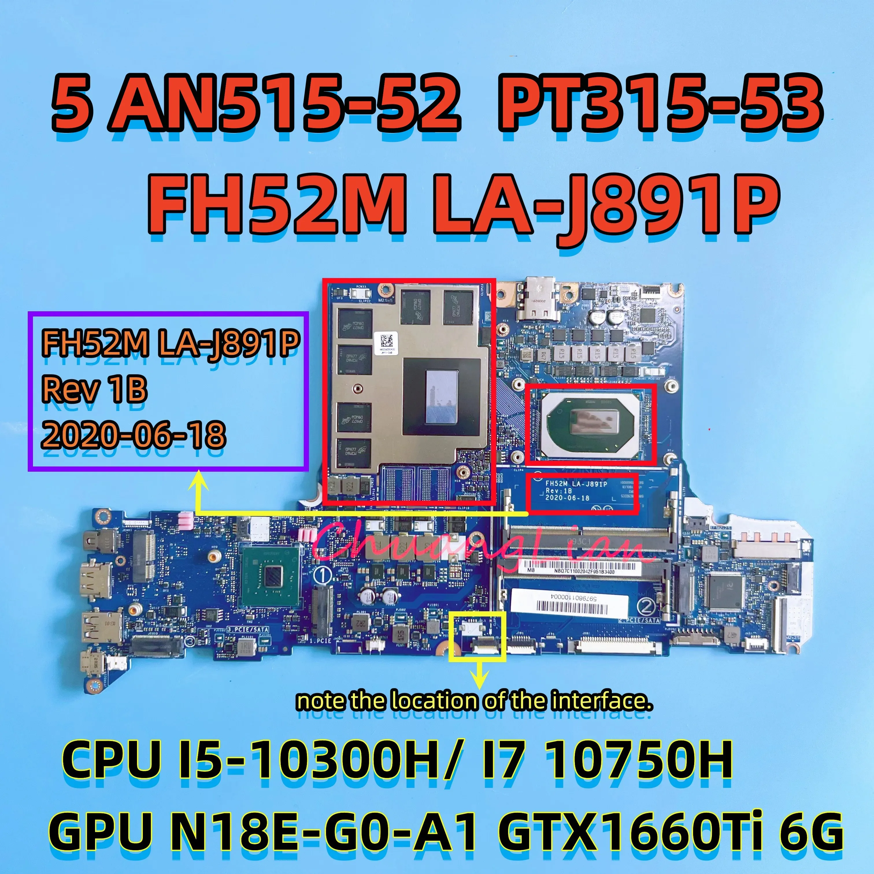 FH52M LA-J891P Para Acer Nitro 5 AN515-52 PT315-53 Laptop Placa