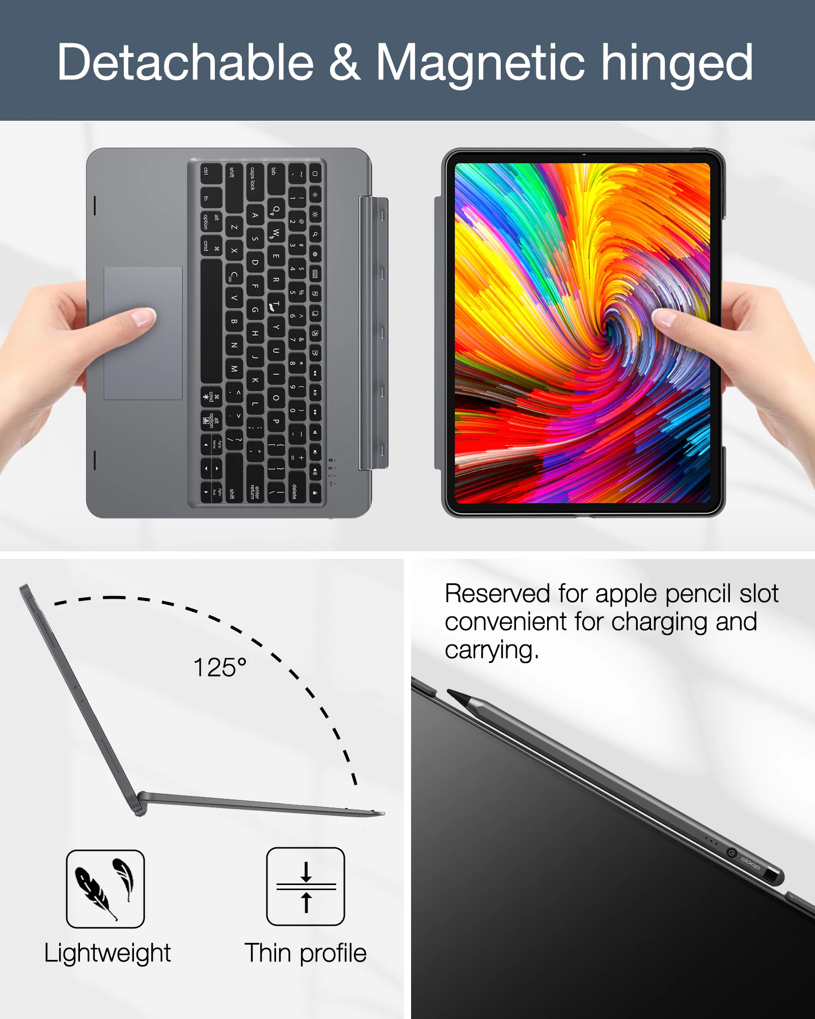 Detachable iPad Keyboard Case with Trackpad for iPadProAIR 11 & 12.9inch With multi angle adjustable foldable protection case