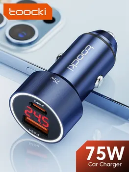 Toocki 75W USB C зарядное устройство QC4.0 PD3.0 SCP 5A PD Быстрая Зарядка Тип C автомобильное зарядное устройство для телефона iPhone 14 13 Samsung Xiaomi Huawei