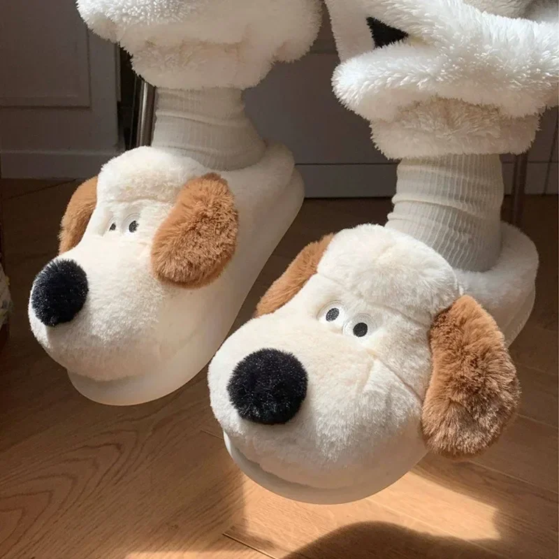 Kawaii Snoopy Plush Slippers Warmth Winter Men Women Maternal Home Slippers Puppy Dog Thickened Height added